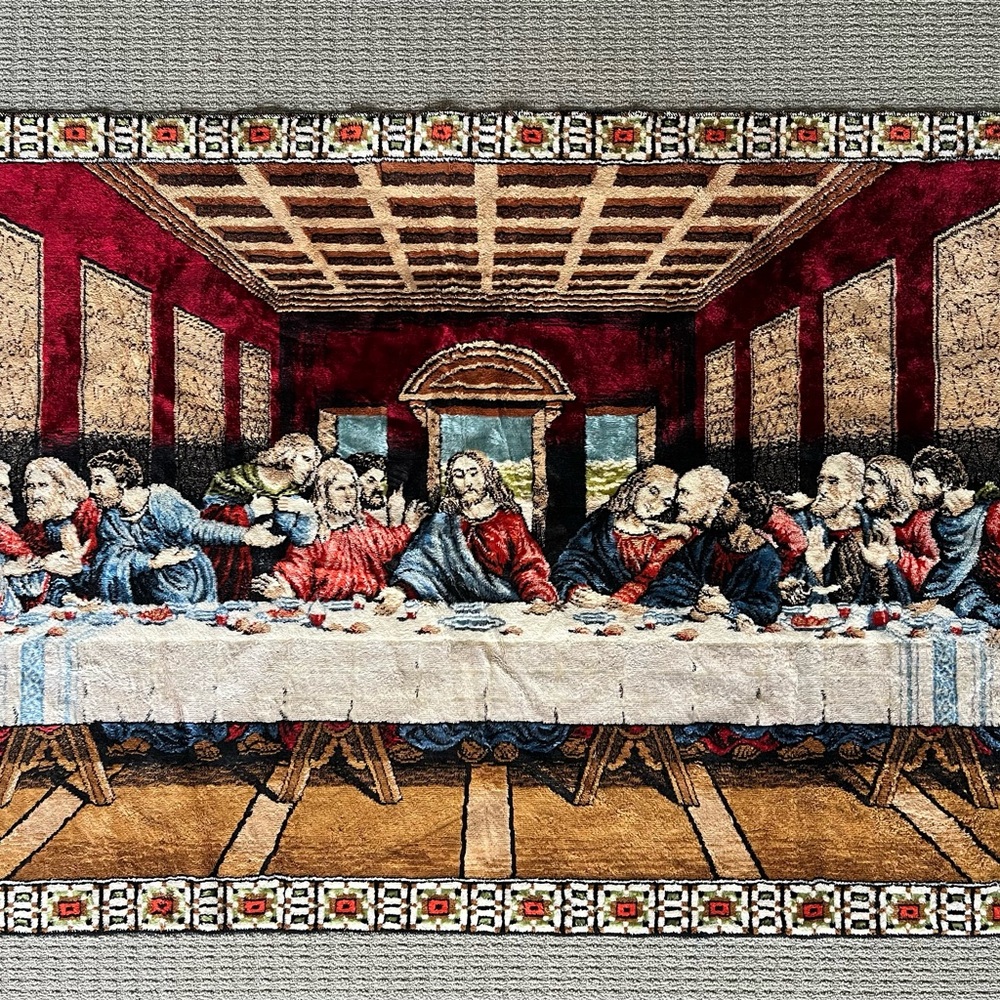 Vintage The Last Supper Carpet Rug Wall Hanging Jesus & Disciples 62x38”